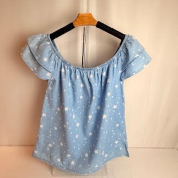 Cavalini Denim Collection Women’s Star Print Off Shoulder Top Size L - Picture 2 of 6